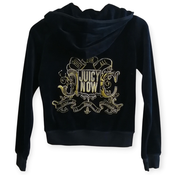 Juicy Couture Genuine Y2K Zip Up Rhinestone Embellished Back Navy and Gold Small - Picture 13 of 13